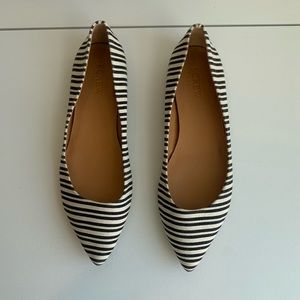 J. Crew Striped Pointed Ballet Flats 7 Black White